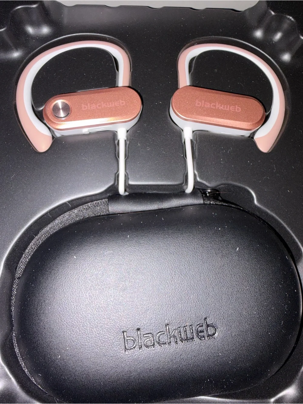 blackweb Wireless Sport Ear-Hook Bluetooth Earbuds in Rose Pink and Black